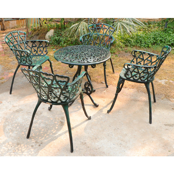 Cast Alluminum Outdoor Furniture - Garden Set Heart White Green Black- Amira