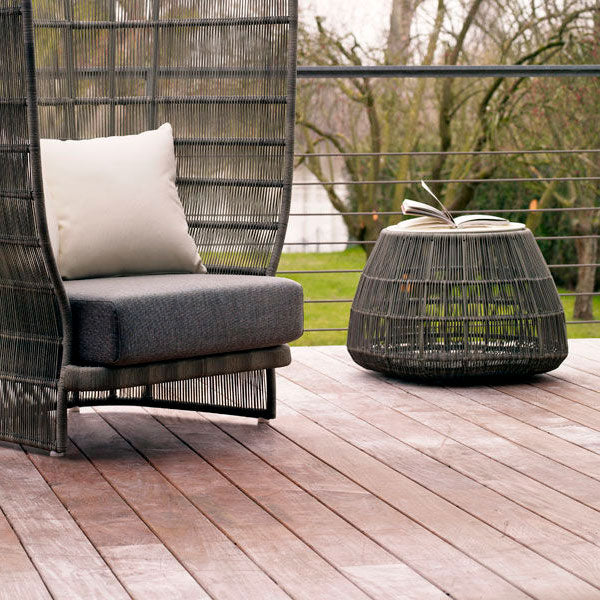 Outdoor patio Braid and Rope Puff Stool Foot-On - Pristine