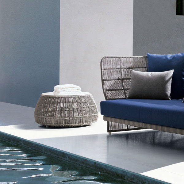 Outdoor patio Braid and Rope Puff Stool Foot-On - Pristine