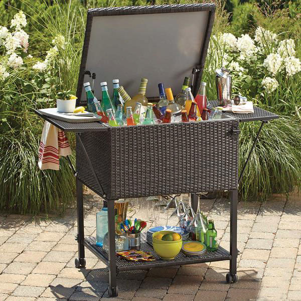 Outdoor Wicker Serving Trolley- Bar
