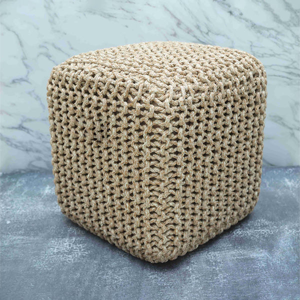 Outdoor patio Braid and Rope Puff Stool Foot-On  - Cloud Pouf