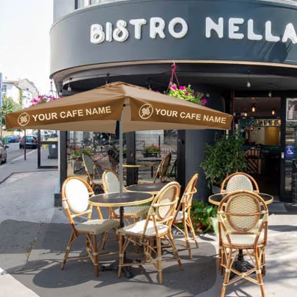 Restaurant Square umbrella With Name and Logo frill- Bistro 2