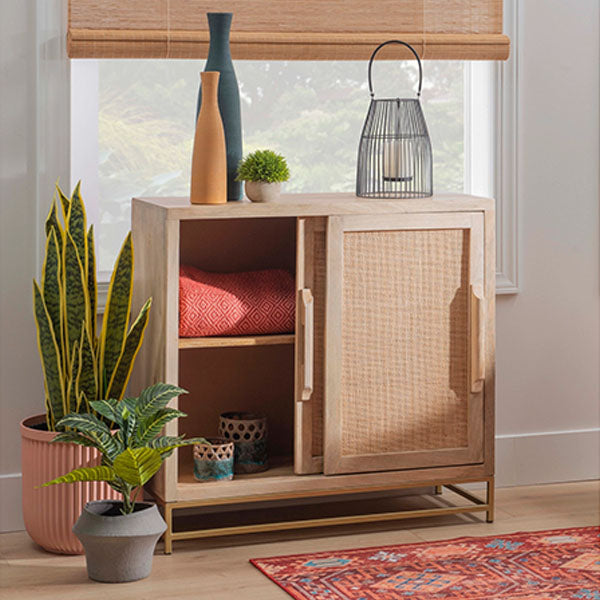Wooden Cane & Rattan Almirah & Cabinet - EarthNook