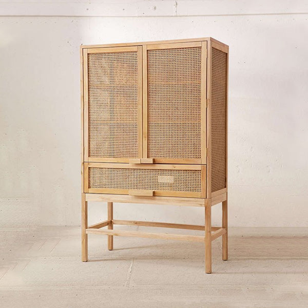 Wooden Cane & Rattan Almirah & Cabinet - EcoStash