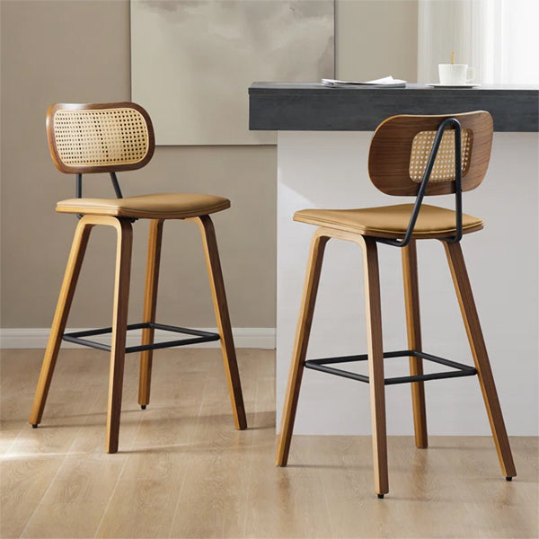 Wooden Cane & Rattan Bar Chair - Brew & Barrel