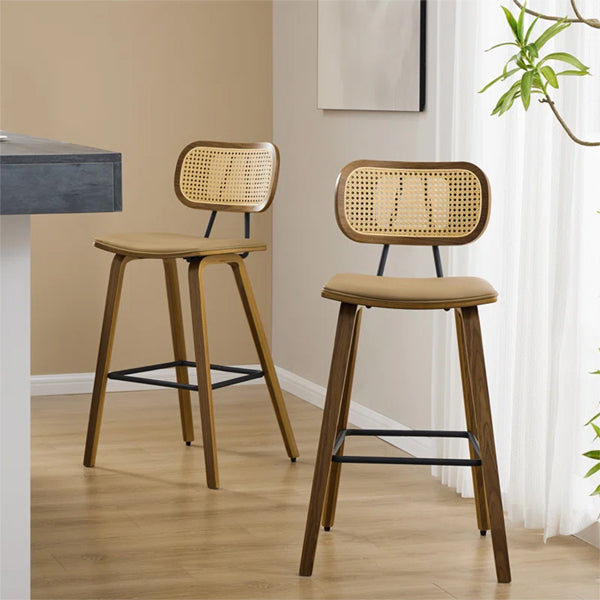 Wooden Cane & Rattan Bar Chair - Brew & Barrel