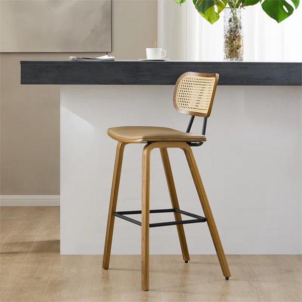 Wooden Cane & Rattan Bar Chair - Brew & Barrel