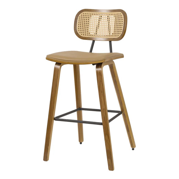 Wooden Cane & Rattan Bar Chair - Brew & Barrel