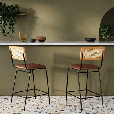 Wooden Cane & Rattan Bar Chair - Golden Goblet