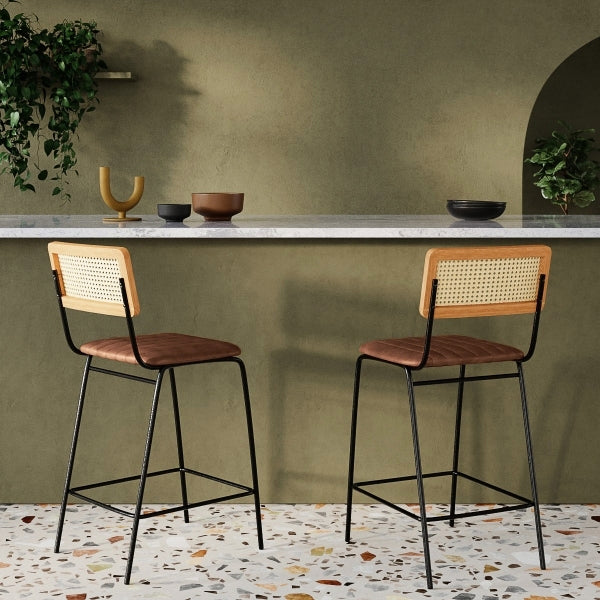 Wooden Cane & Rattan Bar Chair - Golden Goblet