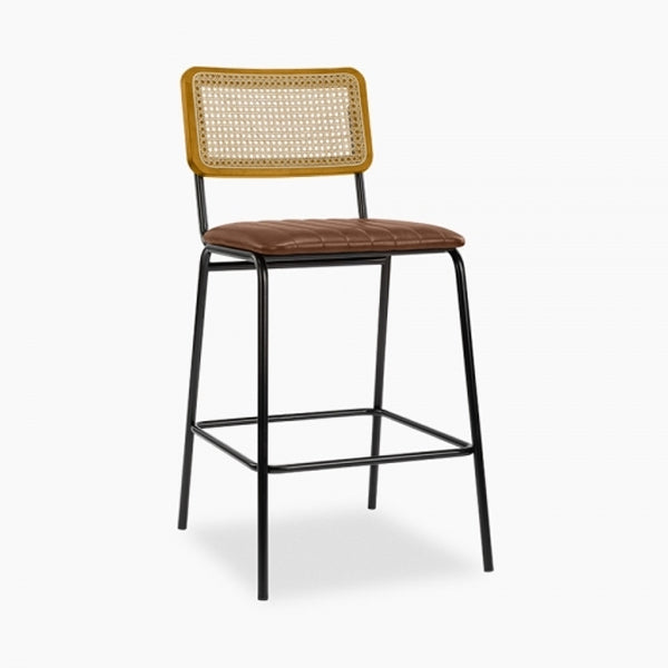 Wooden Cane & Rattan Bar Chair - Golden Goblet