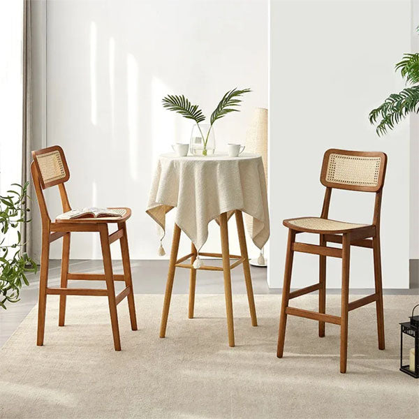 Wooden Cane & Rattan Bar Chair - High Tide
