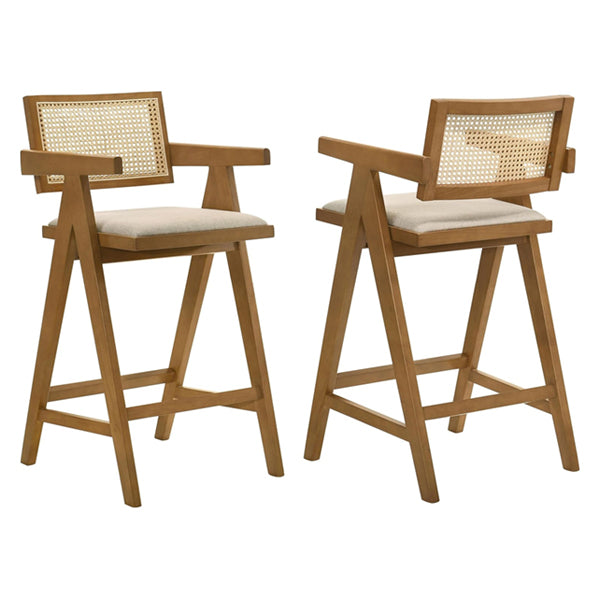 Wooden Cane & Rattan Bar Chair - Mermaid Tower