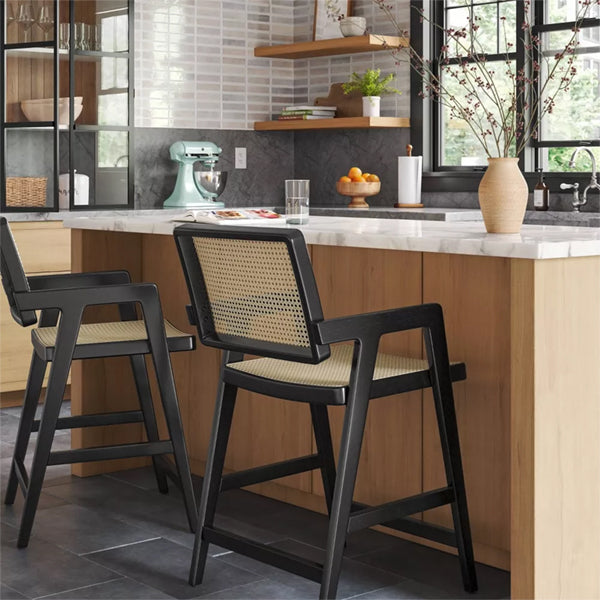 Wooden Cane & Rattan Bar Chair - Mr. Smoothie