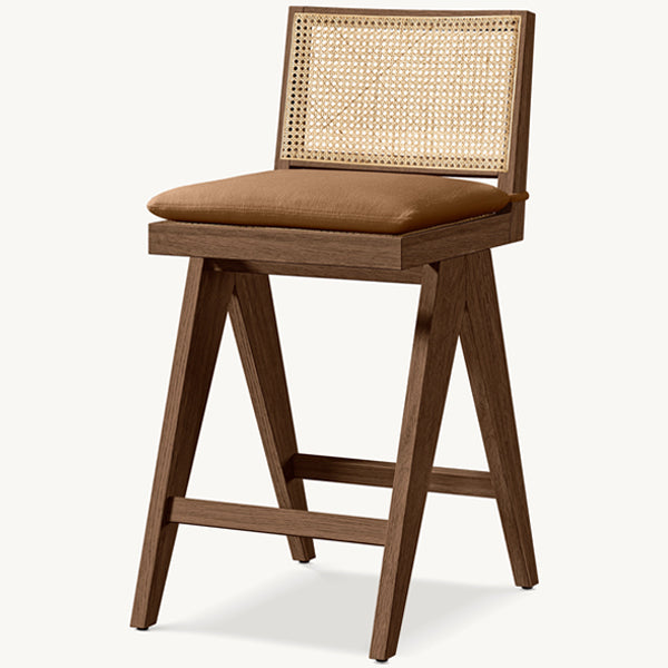 Wooden Cane & Rattan Bar Chair - SquidSpin