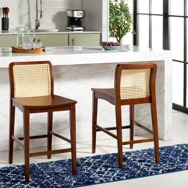 Wooden Cane & Rattan Bar Chair - The Sip & Savor