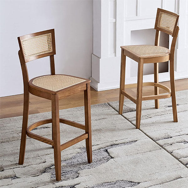Wooden Cane & Rattan Bar Chair - Urban Vibe