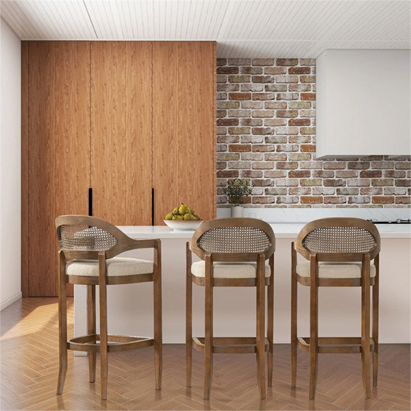 Wooden Cane & Rattan Bar Chair - Woven Loop