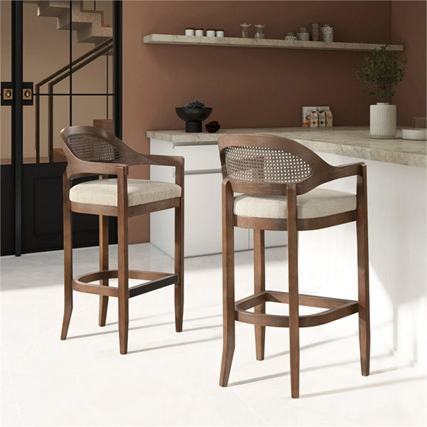 Wooden Cane & Rattan Bar Chair - Woven Loop