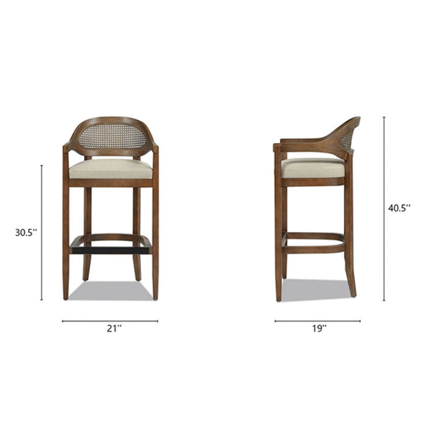 Wooden Cane & Rattan Bar Chair - Woven Loop