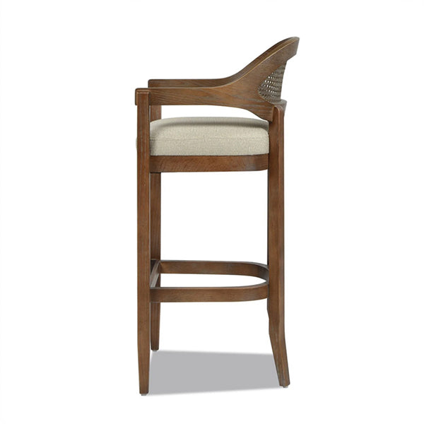 Wooden Cane & Rattan Bar Chair - Woven Loop