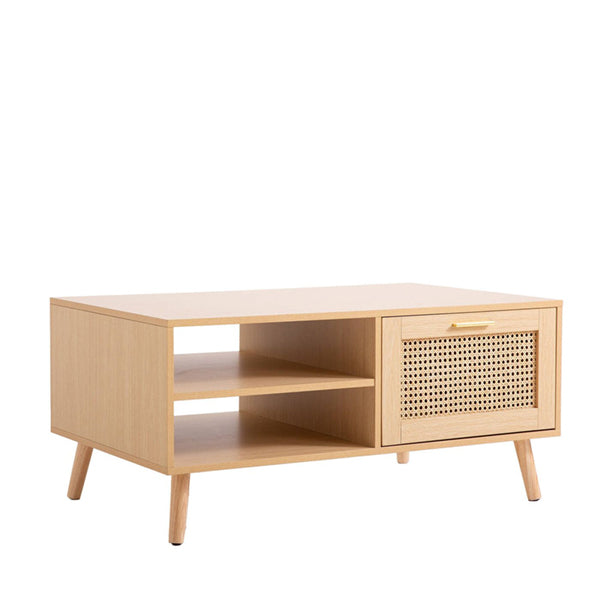Wooden Cane Rattan Coffee Table - Refrescia