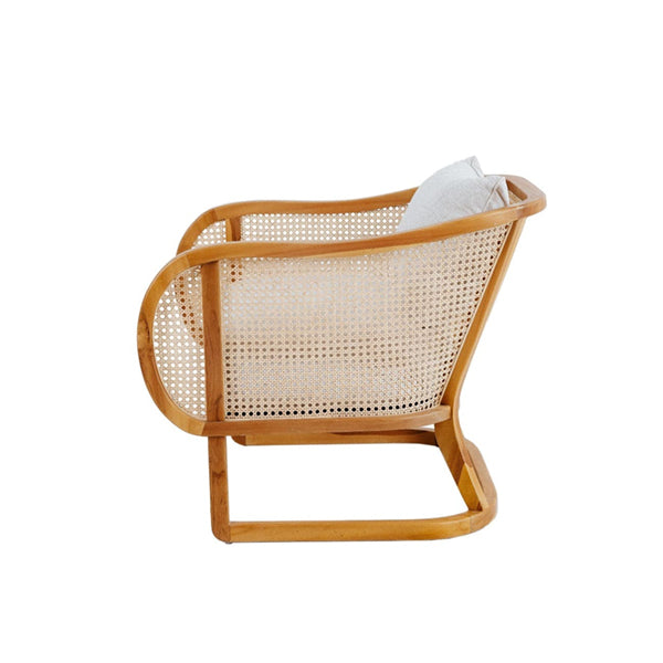 Wooden Cane & Rattan Lounge Chair - Everly
