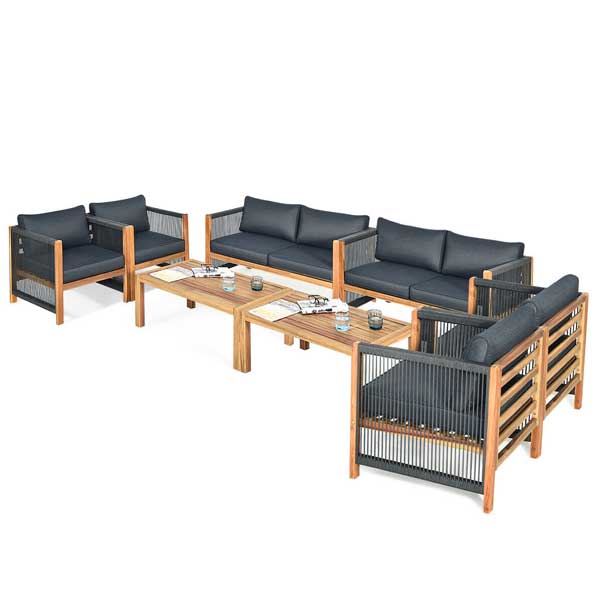 Outdoor Furniture Braided, Rope & Cord, Wood Sofa - Oasis Prime