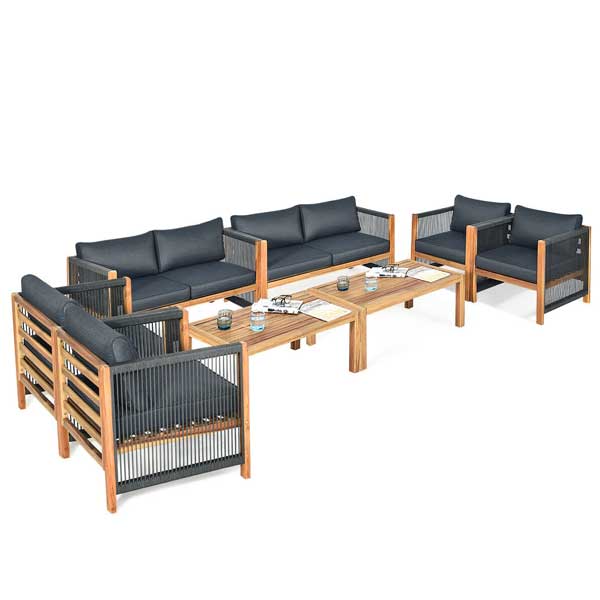 Outdoor Furniture Braided, Rope & Cord, Wood Sofa - Oasis Prime